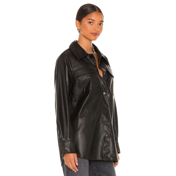 Steve Madden Faux Good Measure Shacket in Black XSmall Womens Vegan Shirt - Picture 3 of 15